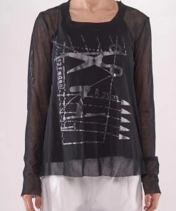 STUDIO RUNDHOLZ Black Lack Print Tee Tops