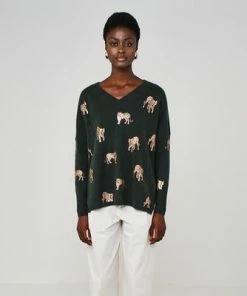 Brodie Cashmere Tiger Foil Crewneck Sweater
