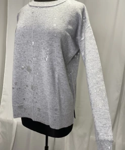 Pure Amici Gray Cashmere Sweater With Silver Splatter Sweaters