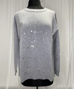 Pure Amici Gray Cashmere Sweater With Silver Splatter Sweaters