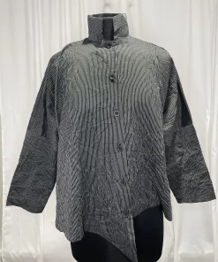 MSquare Tops Pinstripe Crinkle Assymetrical Cropped Shirt