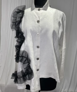 MSquare Black Chiffon White Linen Shirt Tops