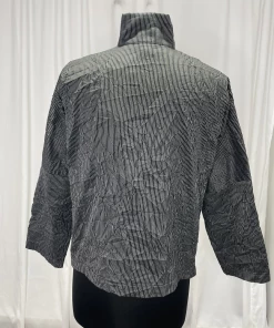 MSquare Tops Pinstripe Crinkle Assymetrical Cropped Shirt