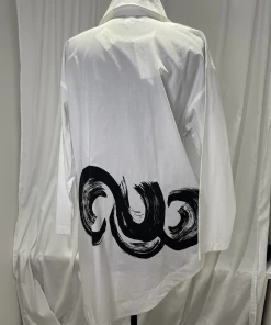 MSquare White Cotton Long Stroke Shirt Tops