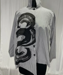 MSquare Gray Pinstripe Cropped Asymmetrical Stroke Shirt