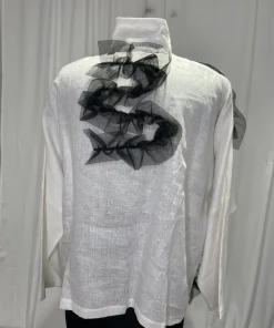 MSquare Black Chiffon White Linen Shirt Tops