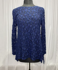 Andria Lieu Navy Dots Lace Betsy Top