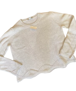 Autumn Cashmere Crew Neck Pointelle Hem Cotton Sweater Sweaters