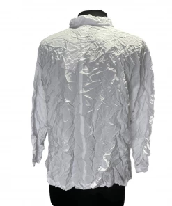MSquare Tops White Crinkle Mandarin Swing Shirt