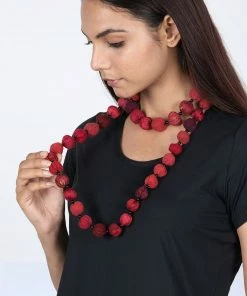 Mieko Mintz Cotton Silk SW Patch Kantha Small Nuts RED Long Necklace Accessories