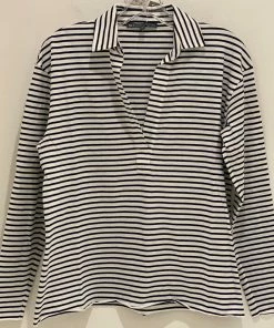 Elliot Lauren Tops Long Sleeve Striped Polo Shirt