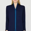 EMMELLE Lustrous Crepe Zip Front Jacket W/Contrast Bias Trim Jackets