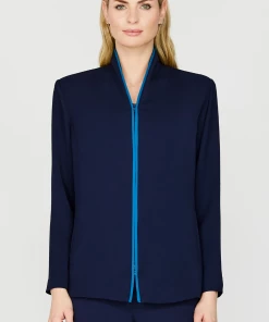 EMMELLE Lustrous Crepe Zip Front Jacket W/Contrast Bias Trim Jackets