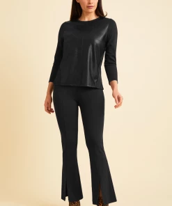 PEACE OF CLOTH Robin Long Sleeve Black Crew Mixed Media Tops