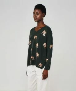 Brodie Cashmere Tiger Foil Crewneck Sweater