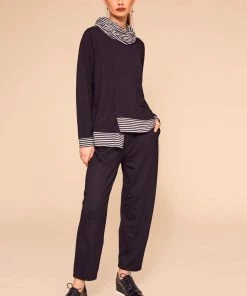 Naya Black Top Striped Hemline
