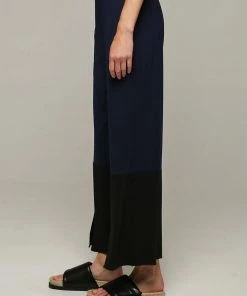 Ozai N Ku Front Hem Slit Blue Trouser Pants