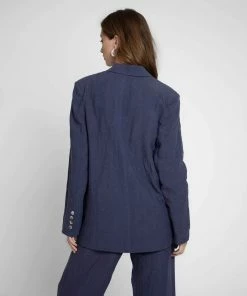 Nicole Miller Denim Blue Solid Oversized Linen Blazer Jackets 7 Nicole Miller Denim Blue Solid Oversized Linen Blazer Jackets