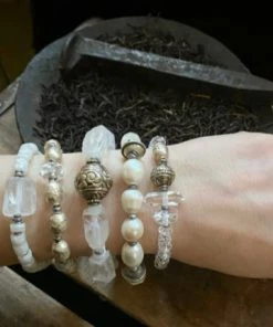 Mya Lambrecht Accessories Crystal Pearl And Patina Bracelet Set