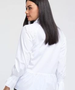 PEACE OF CLOTH Tops Madrid Pleated Sleeve & Cuff Opening White Shirt With Flounce Back