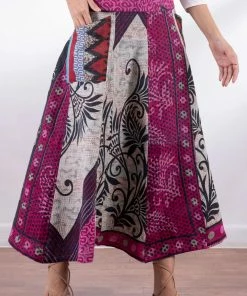 Mieko Mintz Vintage Cotton Kantha Paneled Flare Skirt Mieko Mintz