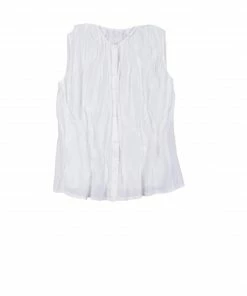 Mieko Mintz Dyed Cotton Silk Voile Wavy Kantha Tucked Sleeveless Blouse