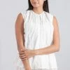 Mieko Mintz Dyed Cotton Silk Voile Wavy Kantha Tucked Sleeveless Blouse