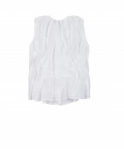 Mieko Mintz Dyed Cotton Silk Voile Wavy Kantha Tucked Sleeveless Blouse