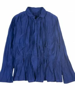 Mieko Mintz Tops Dyed Cotton Silk Voile Wavy Kantha Tucked Shirt