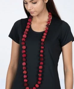 Mieko Mintz Cotton Silk SW Patch Kantha Small Nuts RED Long Necklace Accessories
