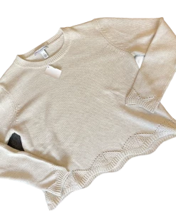 Autumn Cashmere Crew Neck Pointelle Hem Cotton Sweater Sweaters