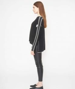 KOKUN Black Cashmere Step Hem With Platinum Stripe Sweaters