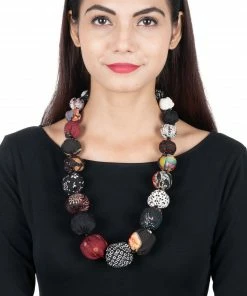 Mieko Mintz Oak Vintage Silk Kantha Nuts Short Necklace