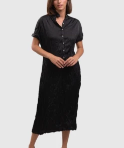 ALEMBIKA Dresses Black Satin Crush Dress