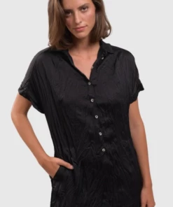 ALEMBIKA Dresses Black Satin Crush Dress