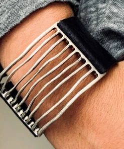 Escape From Paris Black Leather Wide Snap Bracelet