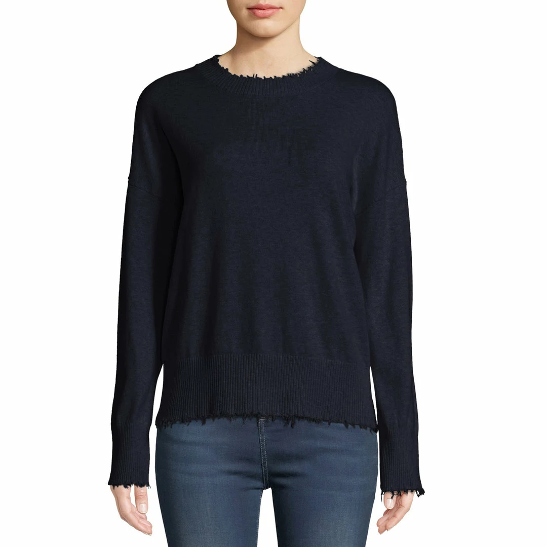 MINNIE ROSE Cotton Frayed Edge Crewneck Pullover 1 MINNIE ROSE Cotton Frayed Edge Crewneck Pullover