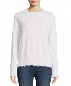 MINNIE ROSE Cotton Frayed Edge Crewneck Pullover
