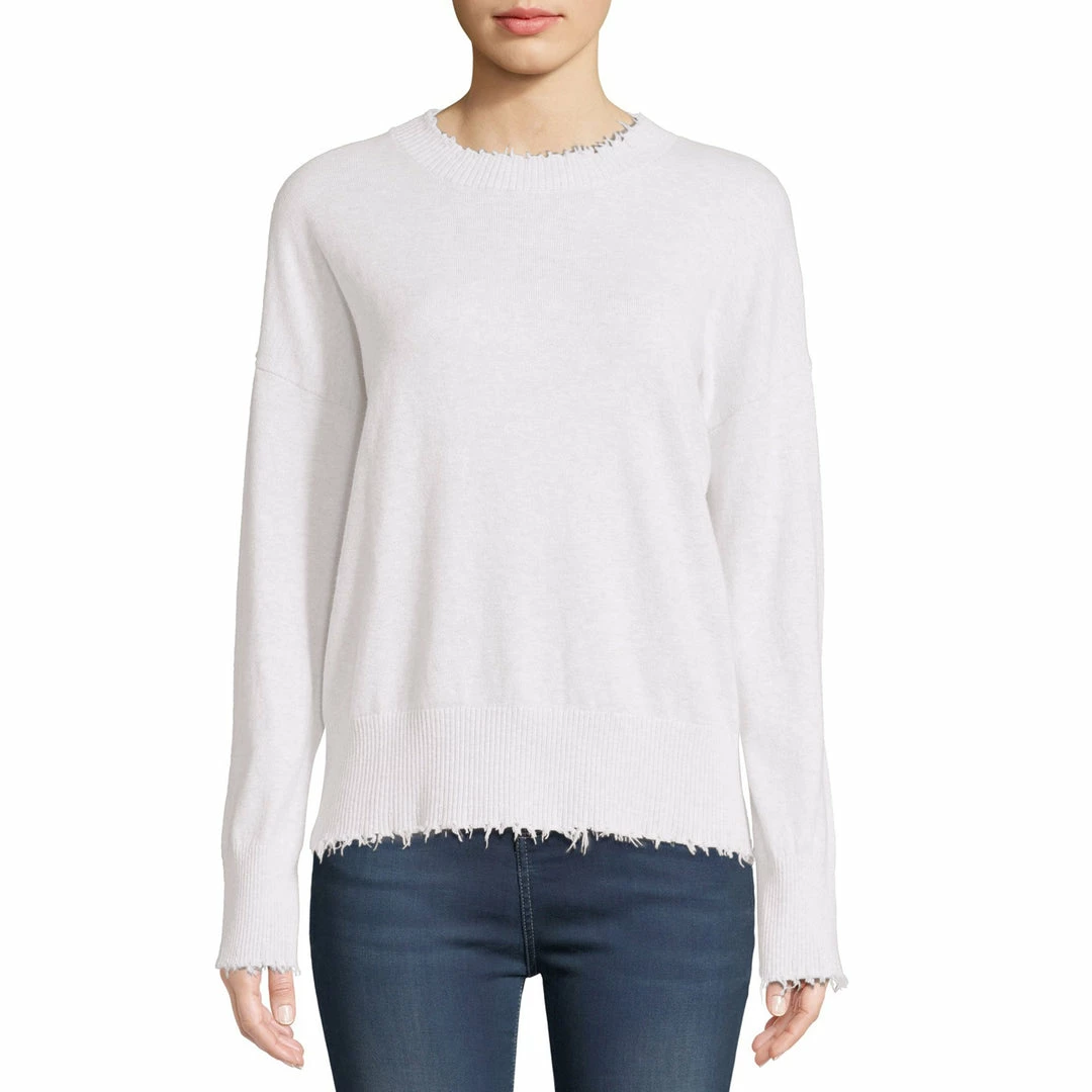 MINNIE ROSE Cotton Frayed Edge Crewneck Pullover 2 MINNIE ROSE Cotton Frayed Edge Crewneck Pullover
