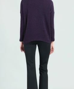 CLARA S. Tops Solid Soft Turtleneck Sweater W/Tipped Hem