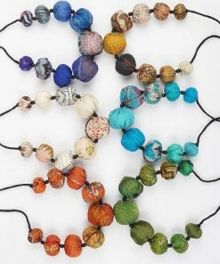 Mieko Mintz Accessories Vintage Silk Kantha Nuts Short Necklace