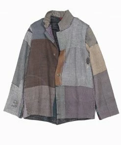 Mieko Mintz Jackets Woven Ikat & Frayed Patch Kantha Simple Jacket