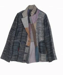 Mieko Mintz Jackets Woven Ikat & Frayed Patch Kantha Simple Jacket