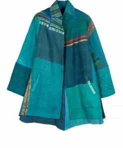 Mieko Mintz Jackets Cotton Silk SW Patch Kantha Flare Long Jacket