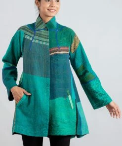 Mieko Mintz Jackets Cotton Silk SW Patch Kantha Flare Long Jacket