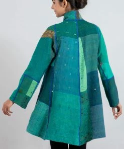 Mieko Mintz Jackets Cotton Silk SW Patch Kantha Flare Long Jacket