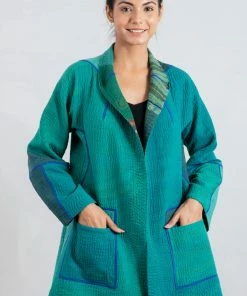 Mieko Mintz Jackets Cotton Silk SW Patch Kantha Flare Long Jacket