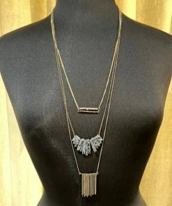 SPARKLE Necklace 3 Row With Chain Tassle Accessories