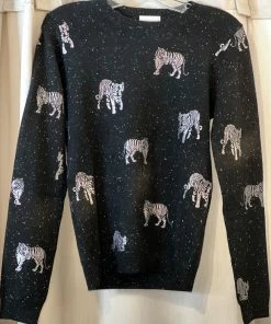 Brodie Cashmere Tiger Foil Crewneck Sweater