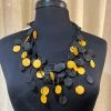 Sylca Yellow And Black Leather Dots Necklace